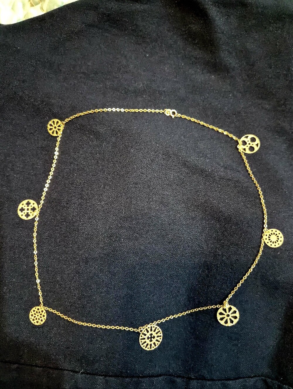 VTG 18" Necklace (circa 1990) polished round disc charms solid 14k gold Italy